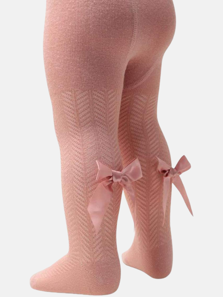 Baby Girl Tights with Satin Bow -Dusty Pink