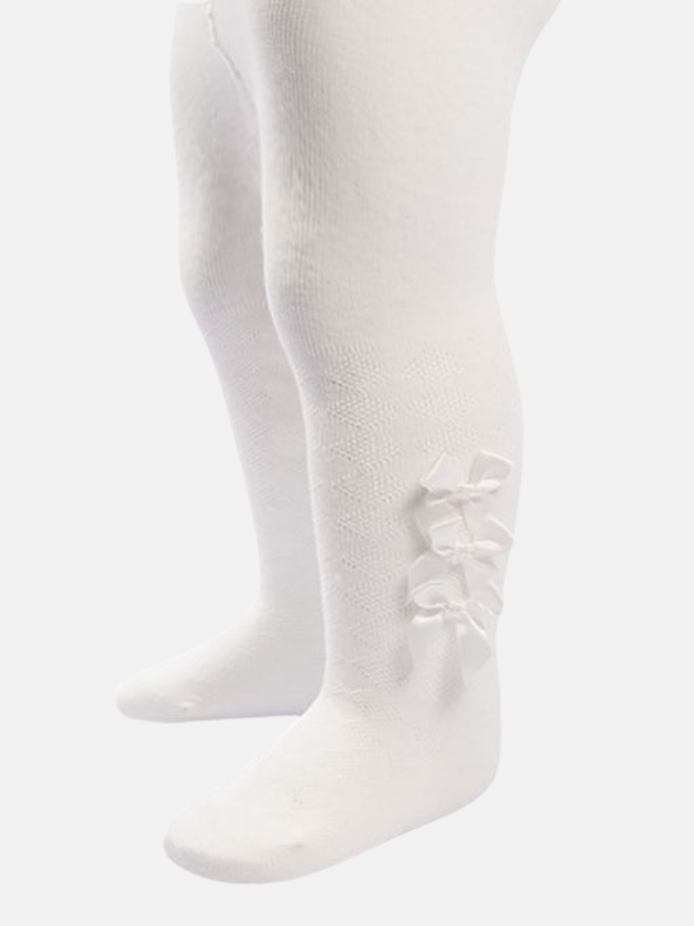 Baby Girl Tights with 3 Little Satin Bows - Ivory