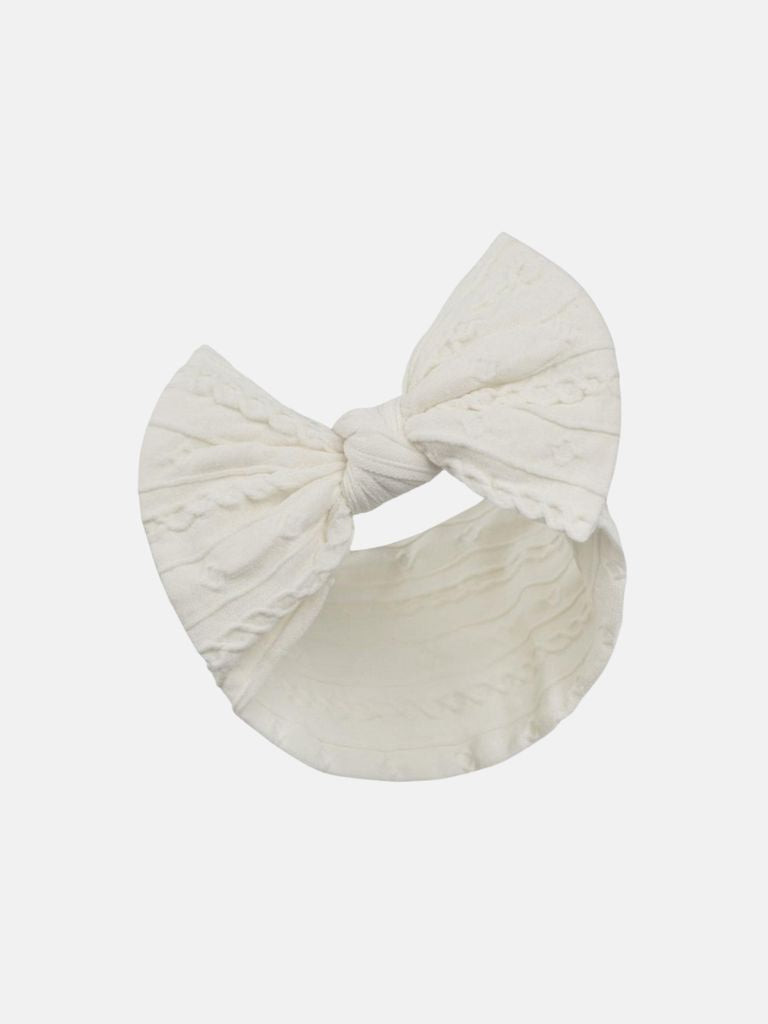 Baby Girl Cable Bow Elastic Headband- Ivory