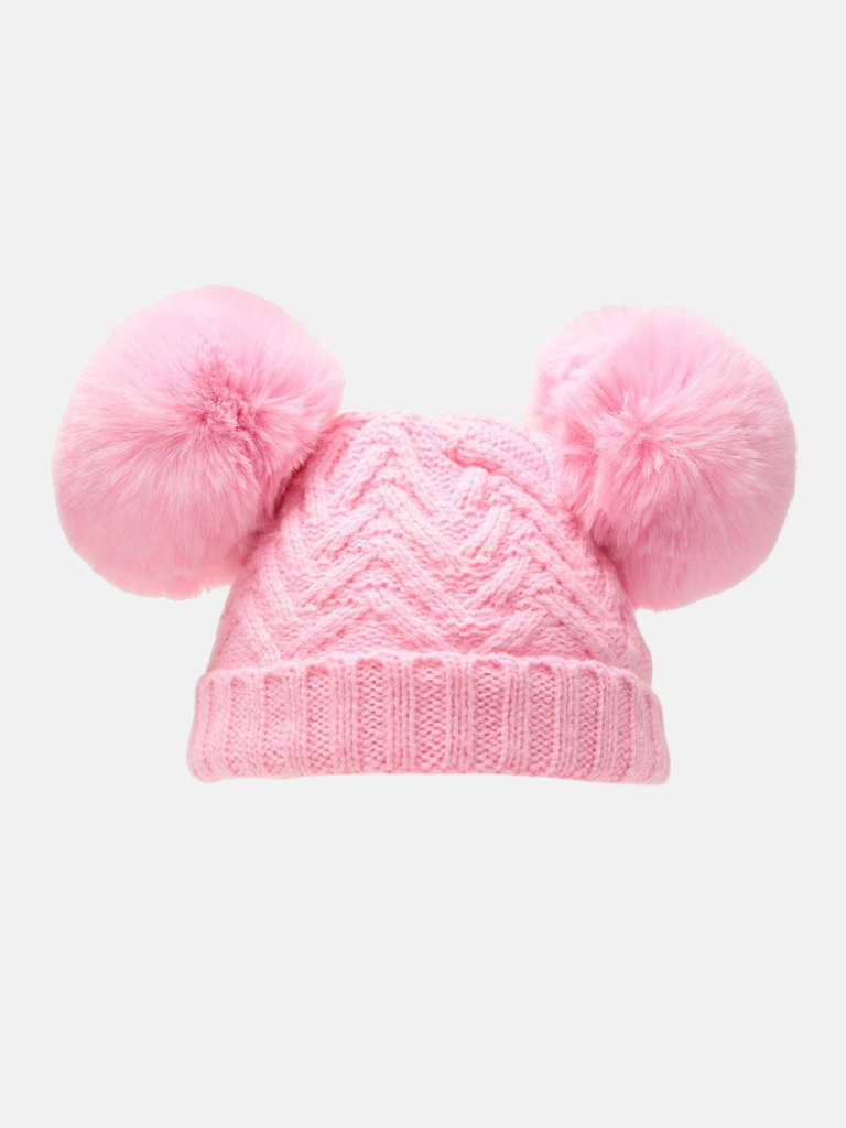 Baby Girl Chevron Pom Pom Lined Hat - Pink