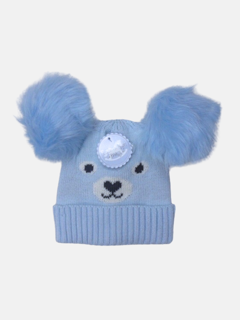Baby Unisex Teddy Bear Pom-pom Hat - Blue