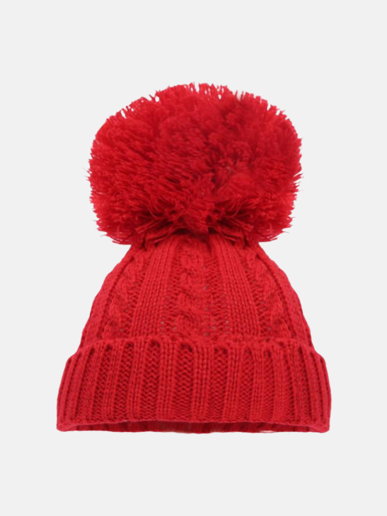 Baby Unisex Elegance Cable Knit Pom Pom Hat - Red