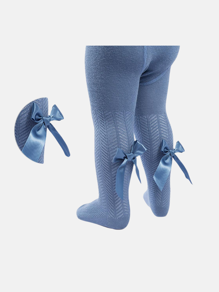 Baby Girl Tights with Satin Bow - Blue