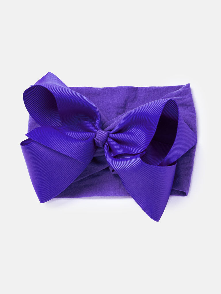 Baby Girl Big Satin Bow Hairband - Cool Tones