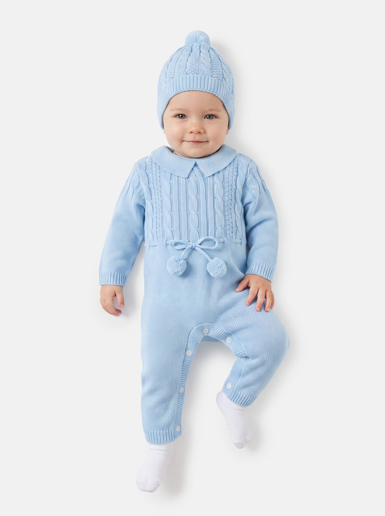 Baby Sami Collection Knitted All-in-one with Hat - Baby Blue