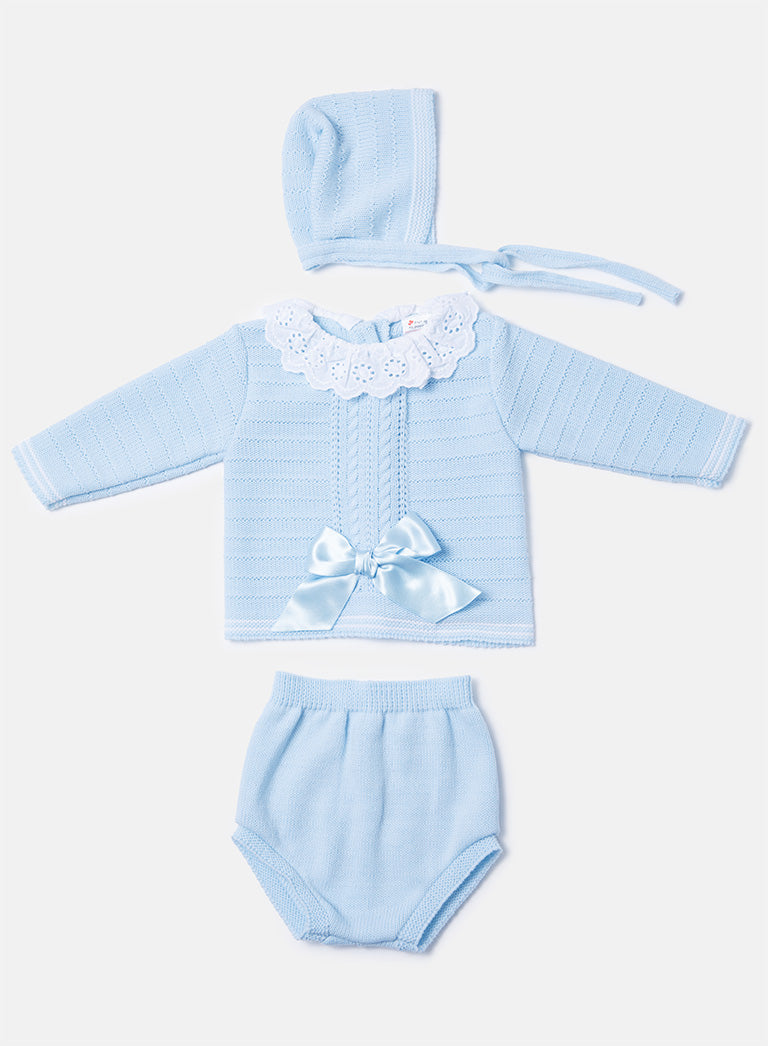 Baby Girl Aria Collection 3-piece Spanish Knitted Set - Baby Blue