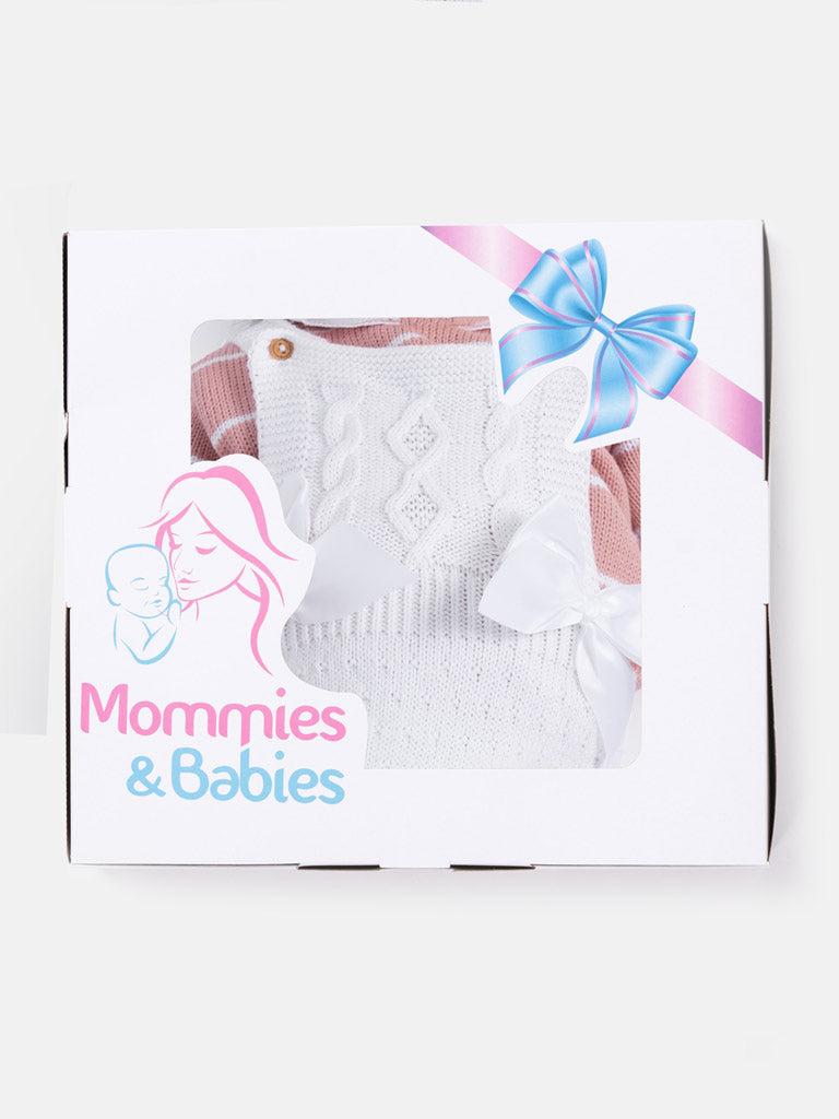 Baby Girl Nia Collection 4-piece Spanish Knitted Set - White with Dusty Pink
