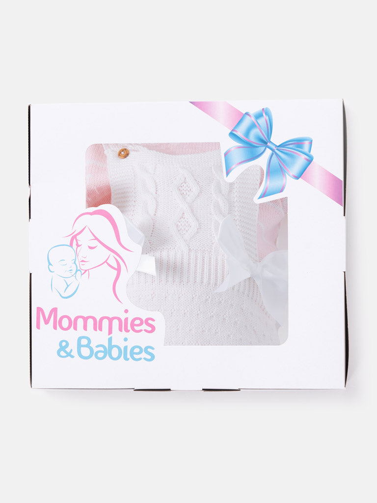 Baby Girl Nia Collection 4-piece Spanish Knitted Set - White with Baby Pink