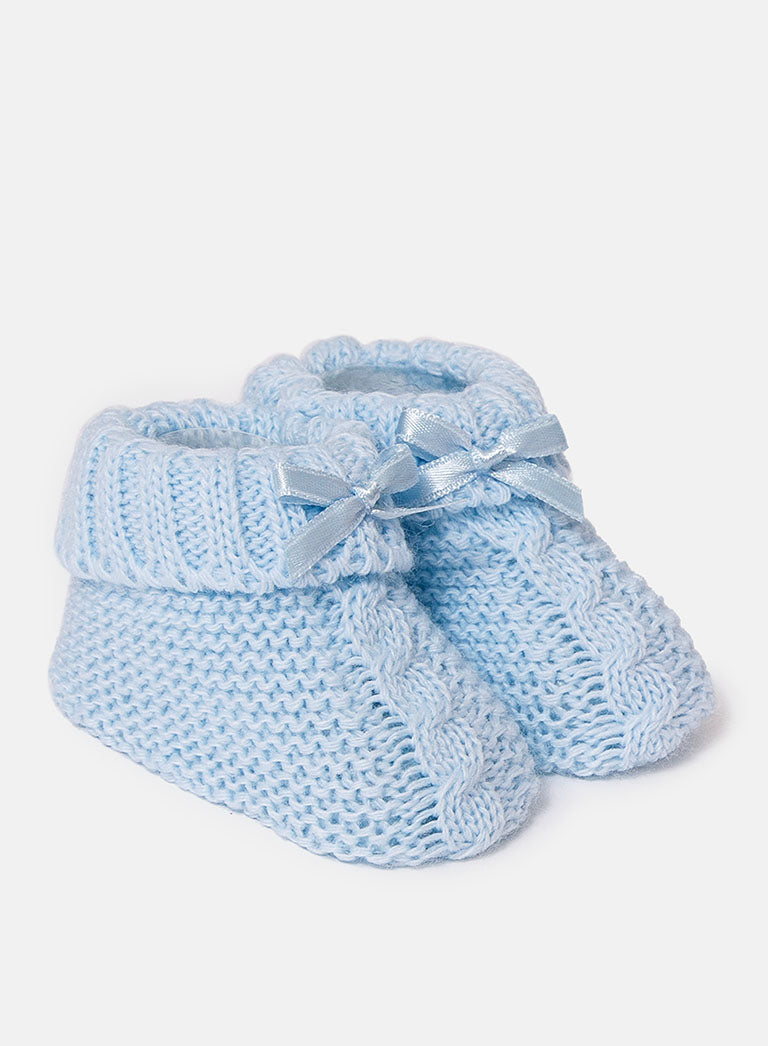 Baby Cable Knit Booties - Baby Blue