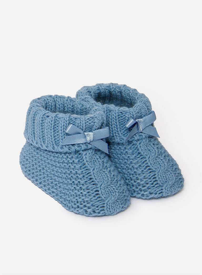 Baby Cable Knit Booties - Blue