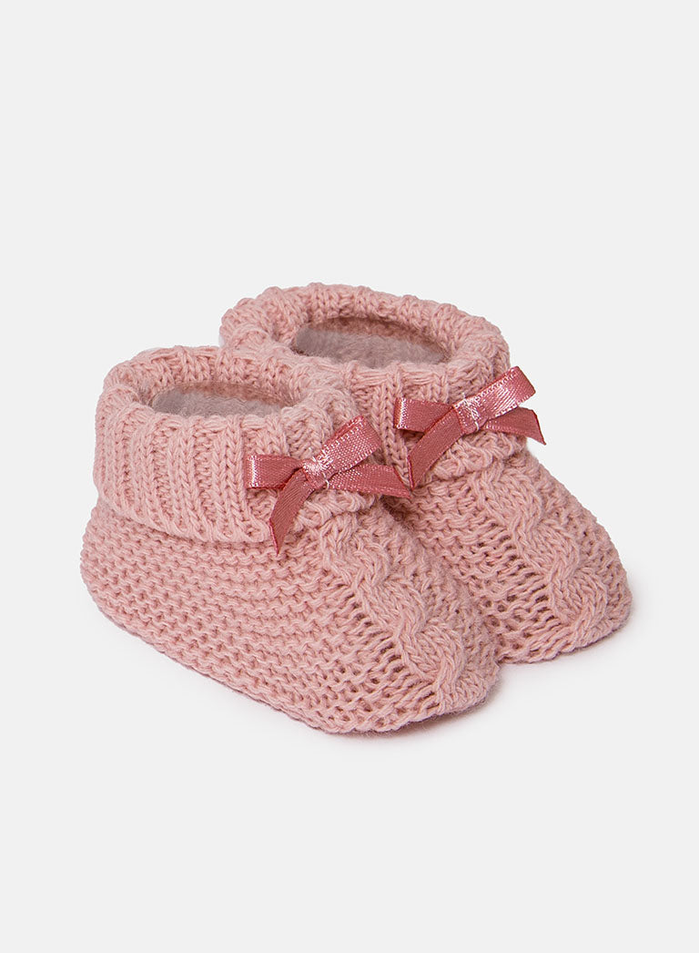 Baby Cable Knit Booties - Dusty Pink
