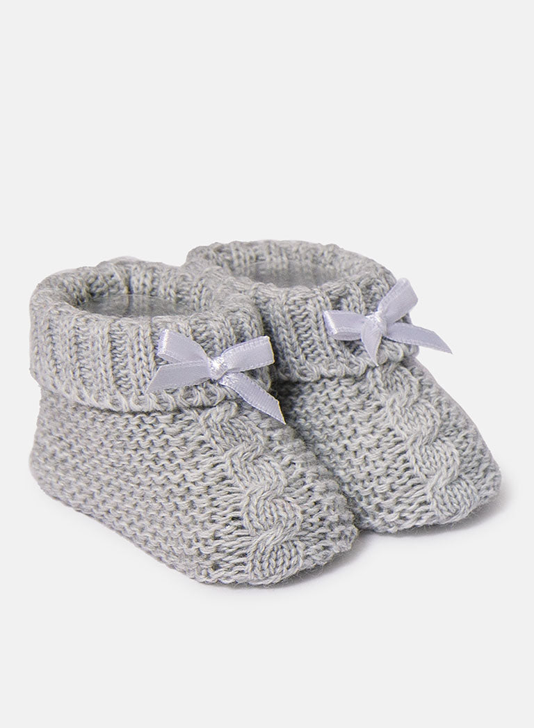 Baby Cable Knit Booties - Grey