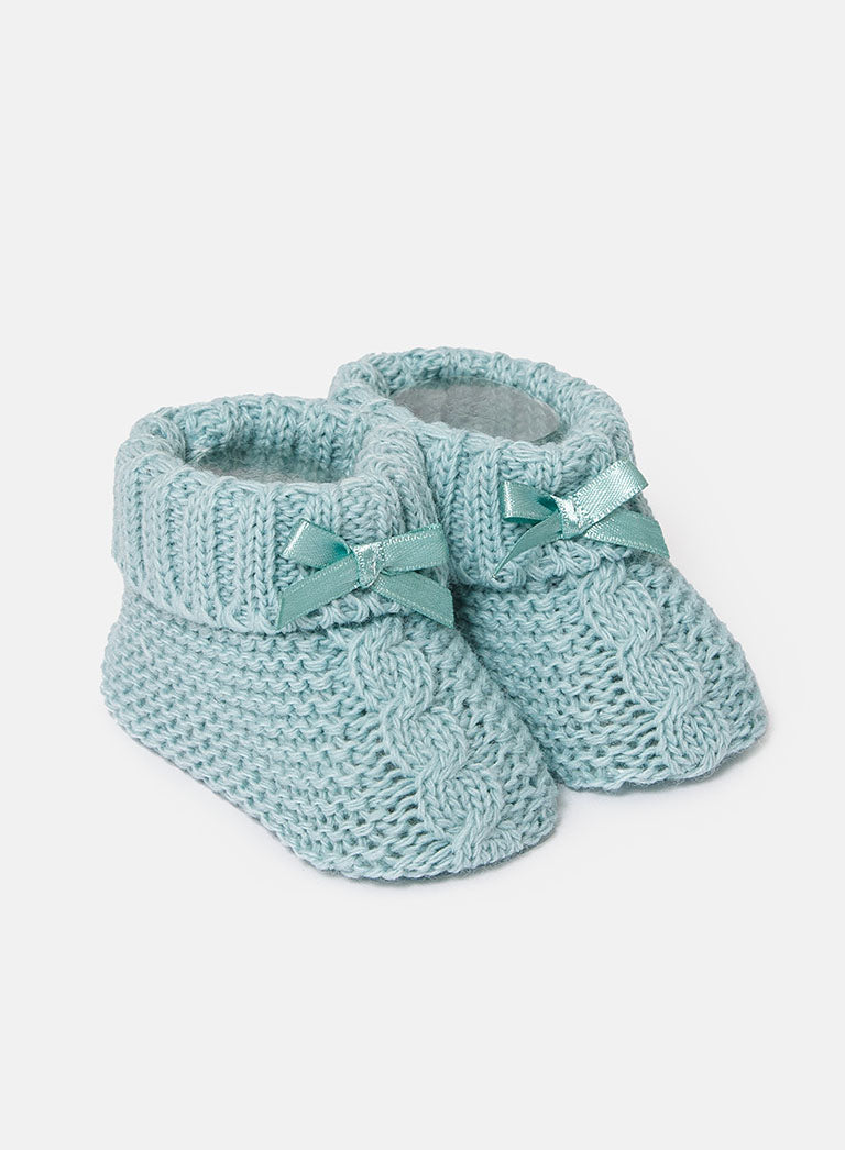 Baby Cable Knit Booties - Sage