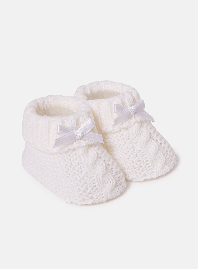 Baby Cable Knit Booties - White