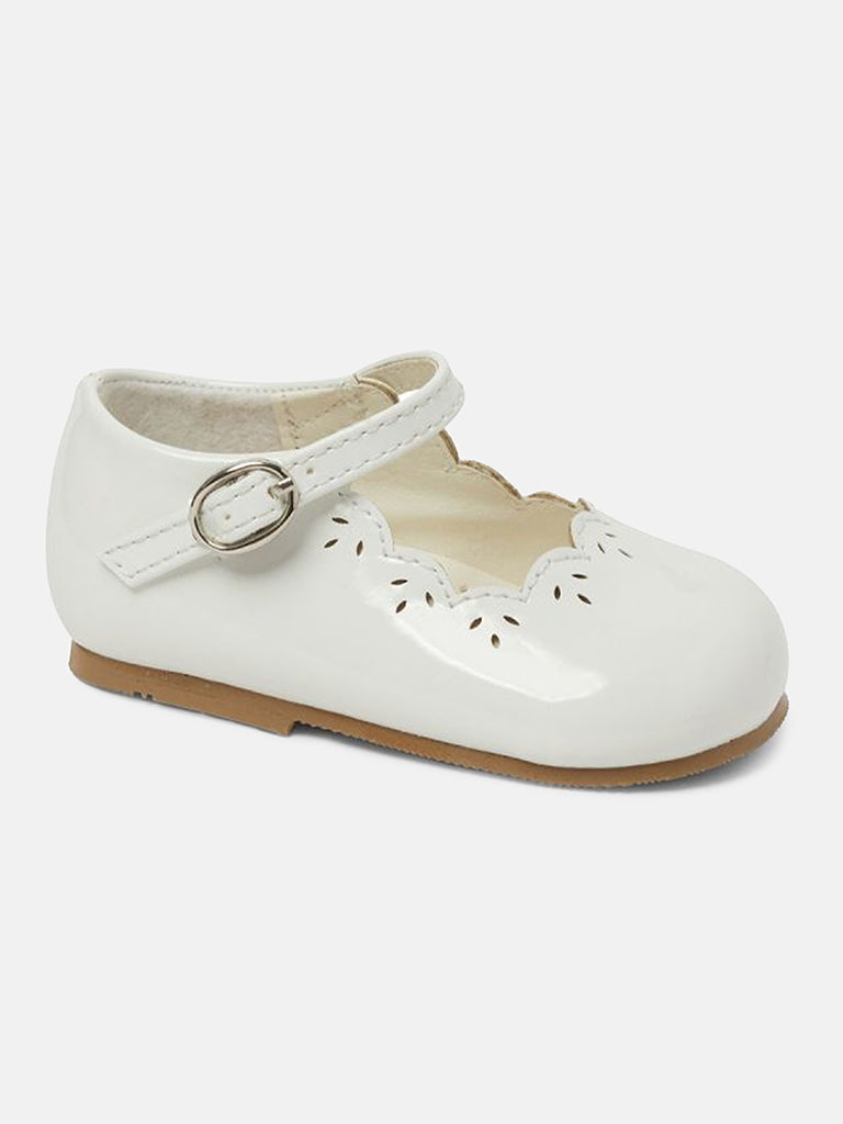 Baby Girl Catalina Glossy Mary-Jane Shoes Scalloped Trim - White