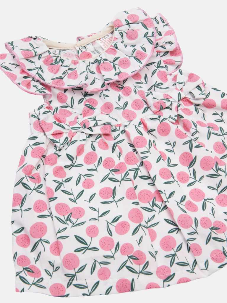Baby Girl Cherry Print Pink Spanish Dress with Ruffle Collar and Bows