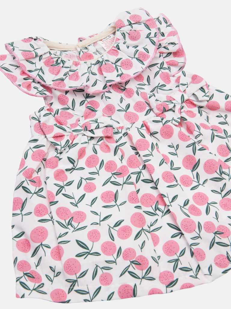 Baby Girl Cherry Print Spanish Dress with Ruffle Collar and Bows - Pink