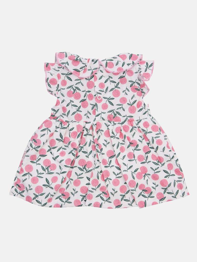 Baby Girl Cherry Print Spanish Dress with Ruffle Collar and Bows - Pink