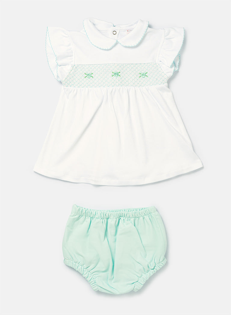 Baby Girl Malvina Collection 2-Piece Smocked Romper Set - Mint Green