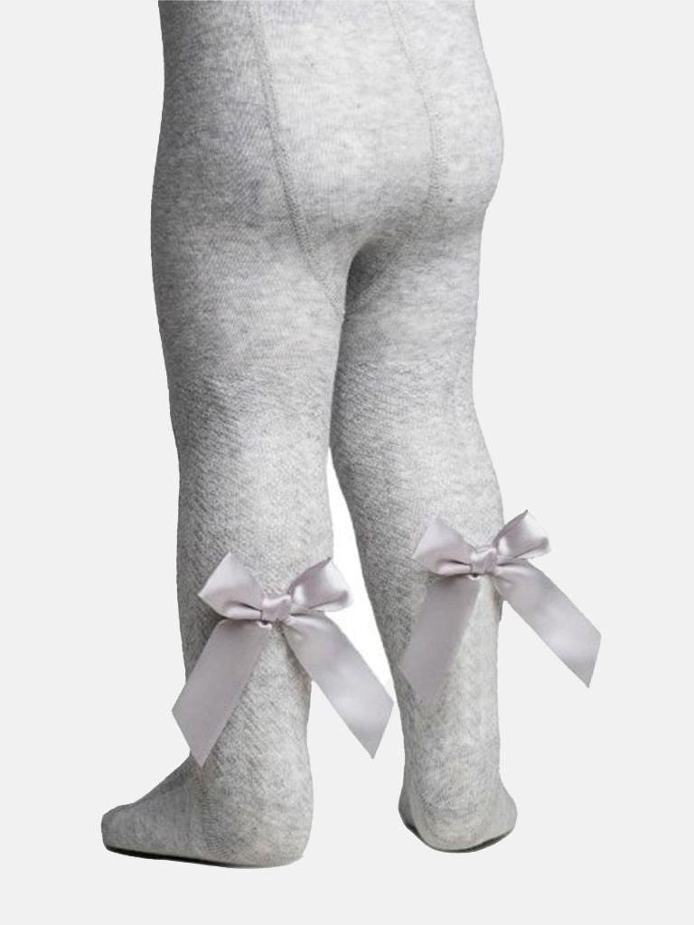 Baby Girl Tights with Satin Bow - Grey