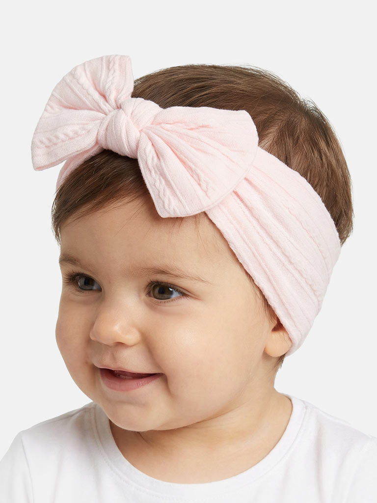 Baby Girl Textured Headband with Knotted Bow - Light Peach