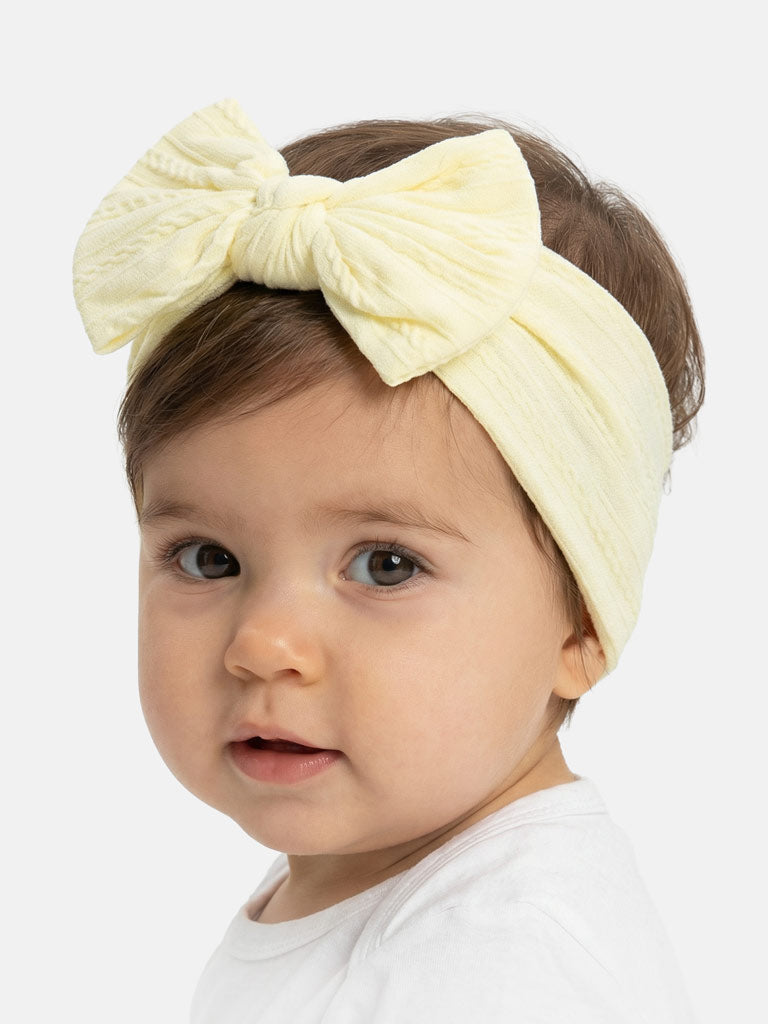 Baby Girl Textured Headband with Knotted Bow - Lemon Yellow