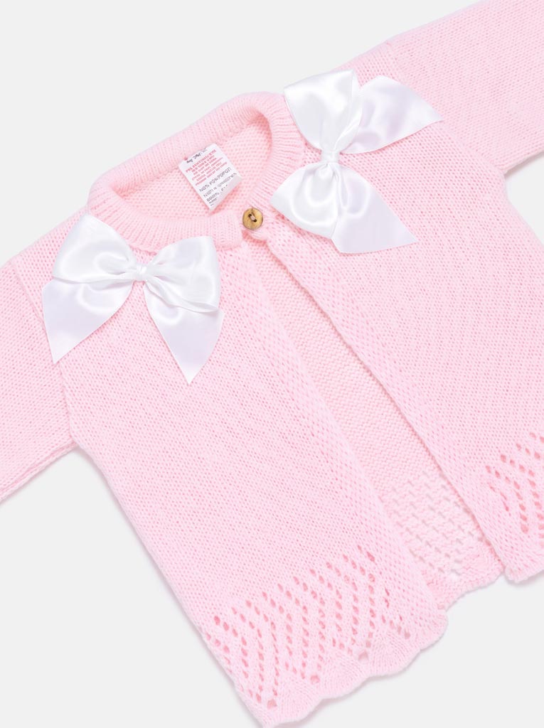 Baby Girl Cardigan with 2 Big Bows - Pink & White Bow