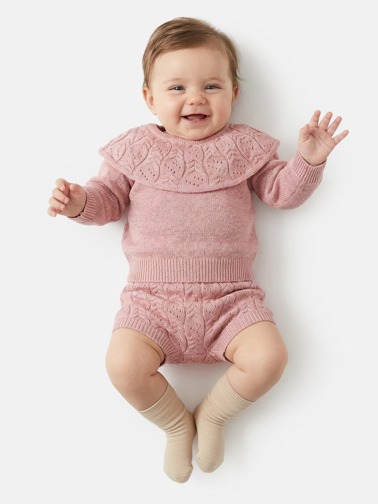 Baby Girl 2-piece Spanish Knitted Jumper & Knickers Set - Dusty Pink