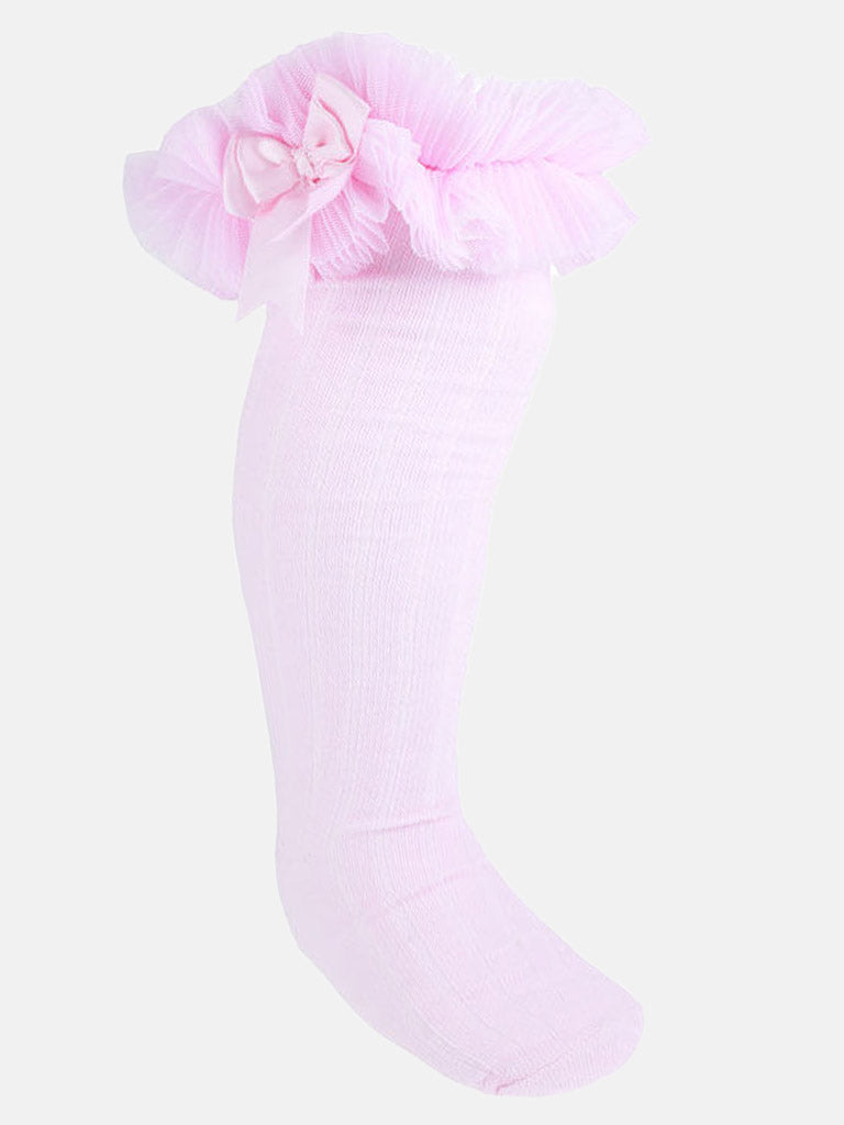 Baby Girl Long Frilly Knee Socks-Baby Pink