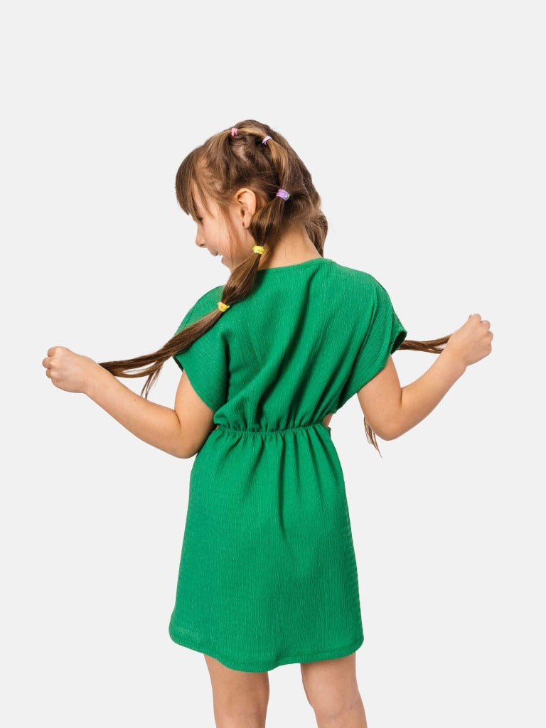 Junior Girl Lou Crinkled Summer Dresses with Playful Cut-Outs - Green