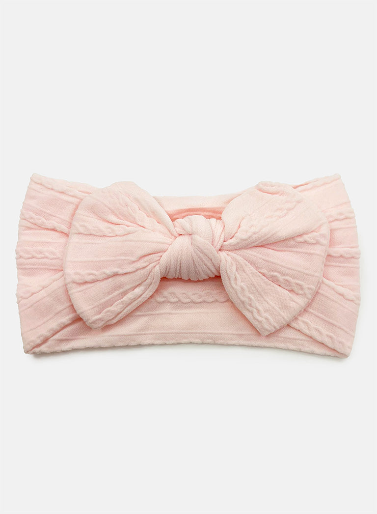 Baby Girl Textured Headband with Knotted Bow - Light Peach