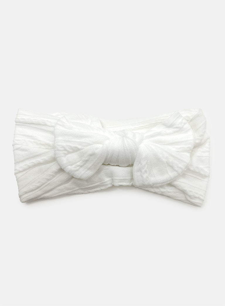 Baby Girl Textured Headband with Knotted Bow - White