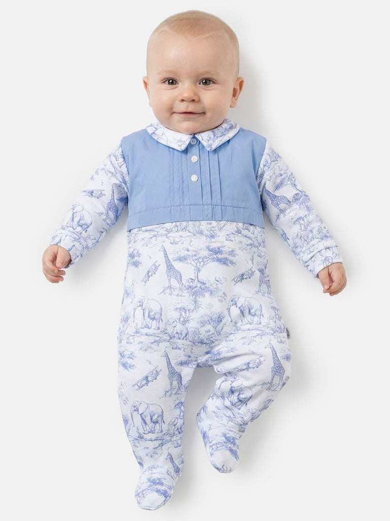 Baby Grow Safari Collection with Buttons - Baby Blue