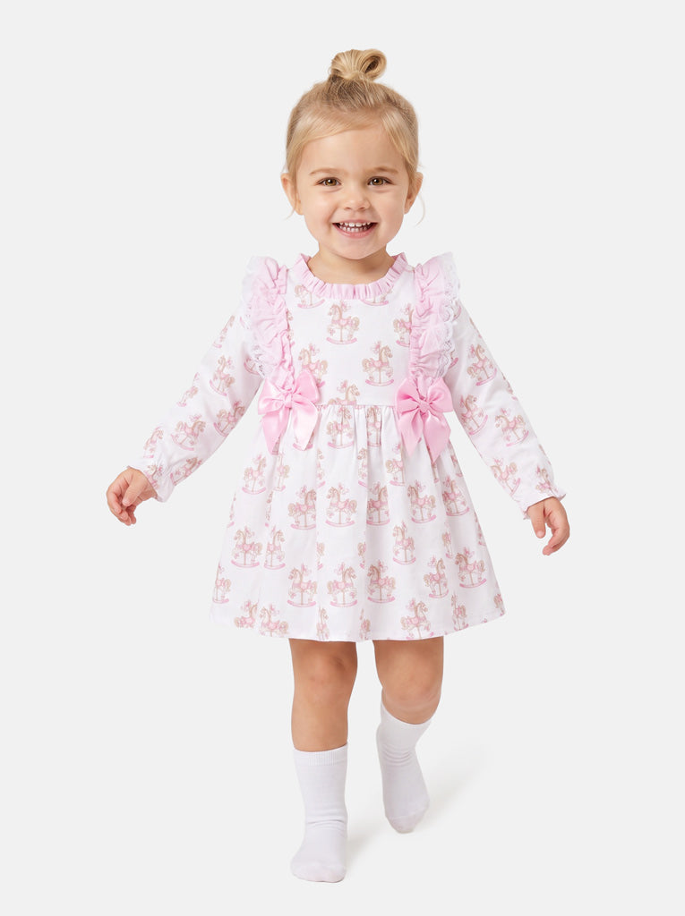 Baby Girl Long Sleeve Dress - Rocking Horse Collection - Baby Pink