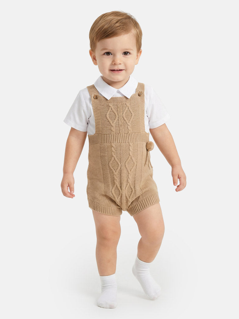 Baby Boy Javi Collection 2-piece Pom-pom Knitted Set - Camel Brown