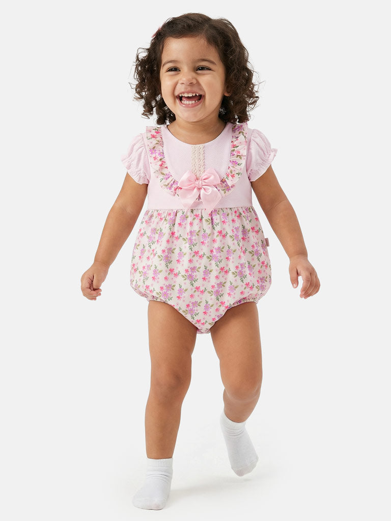 Baby Girl Anita Collection Spanish Floral Romper - Baby Pink