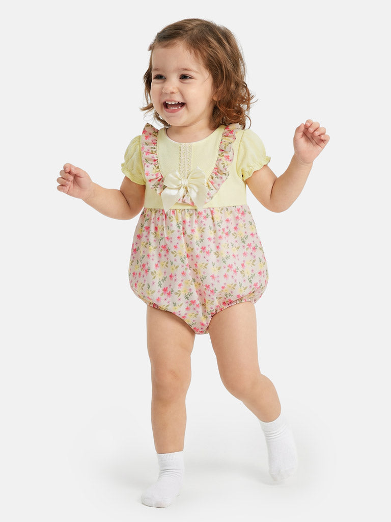 Baby Girl Anita Collection Spanish Floral Romper - Lemon Yellow