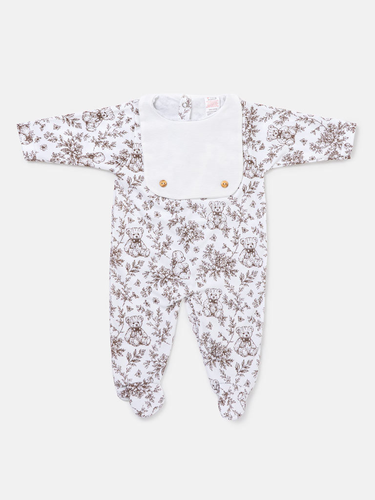 Baby Grow with Attached Bib - Teddy Collection - Beige
