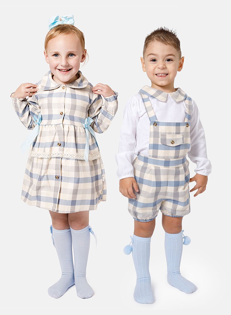 Matching Girl/Boy Kylie-Kristian Tartan Bundle - Baby Blue