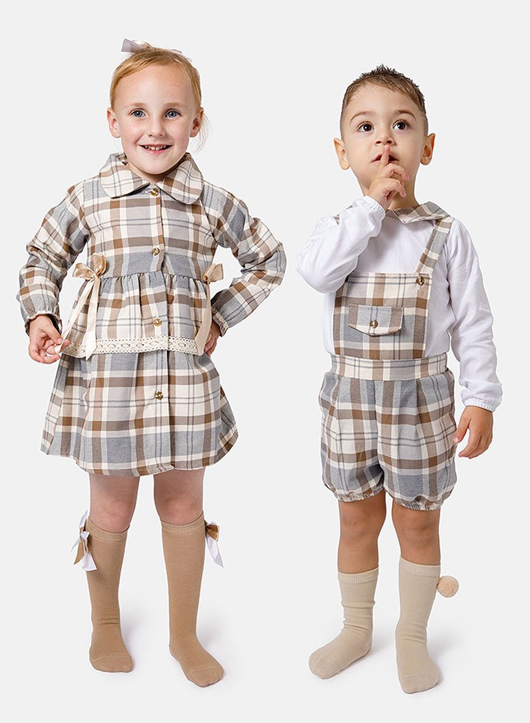 Matching Girl/Boy Kylie-Kristian Tartan Bundle - Beige
