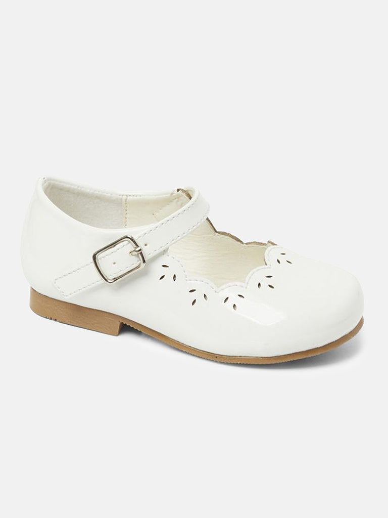 Baby Girl Trudy Glossy Mary-Jane Shoes Scalloped Trim - White