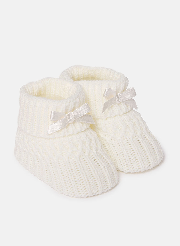 Baby Waffle Knit Booties - Ivory
