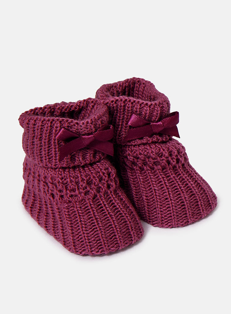 Baby Waffle Knit Booties - Plum
