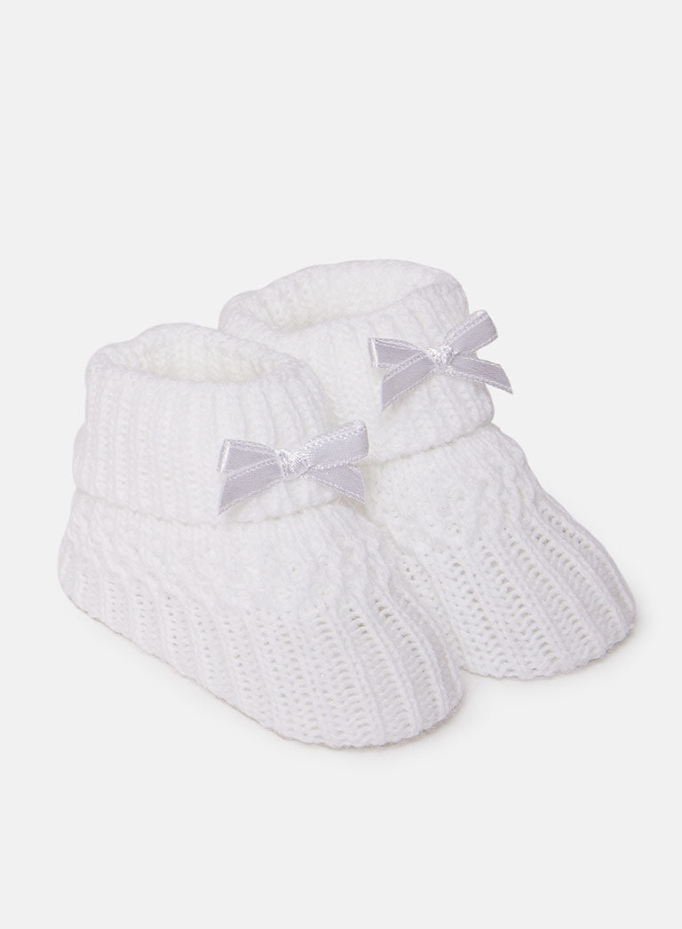 Baby Waffle Knit Booties - White