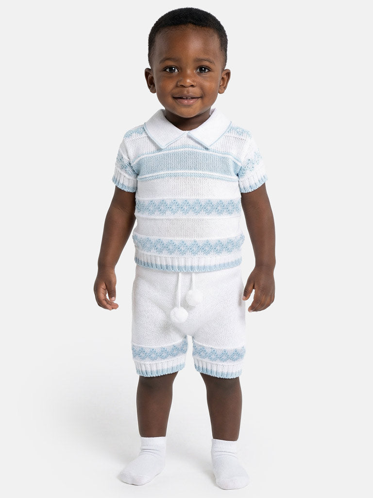 Baby Boy Pedro Collection 2-piece Spanish Knitted Set - White & Baby Blue