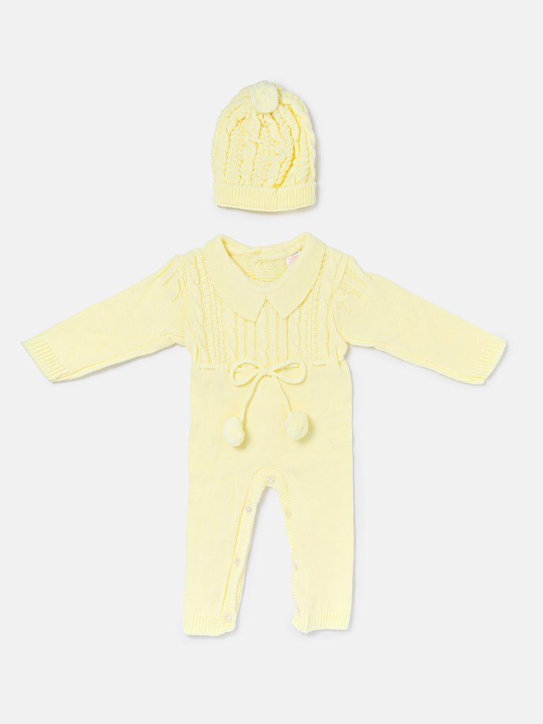 Baby Sami Collection Knitted All-in-one with Hat - Lemon Yellow