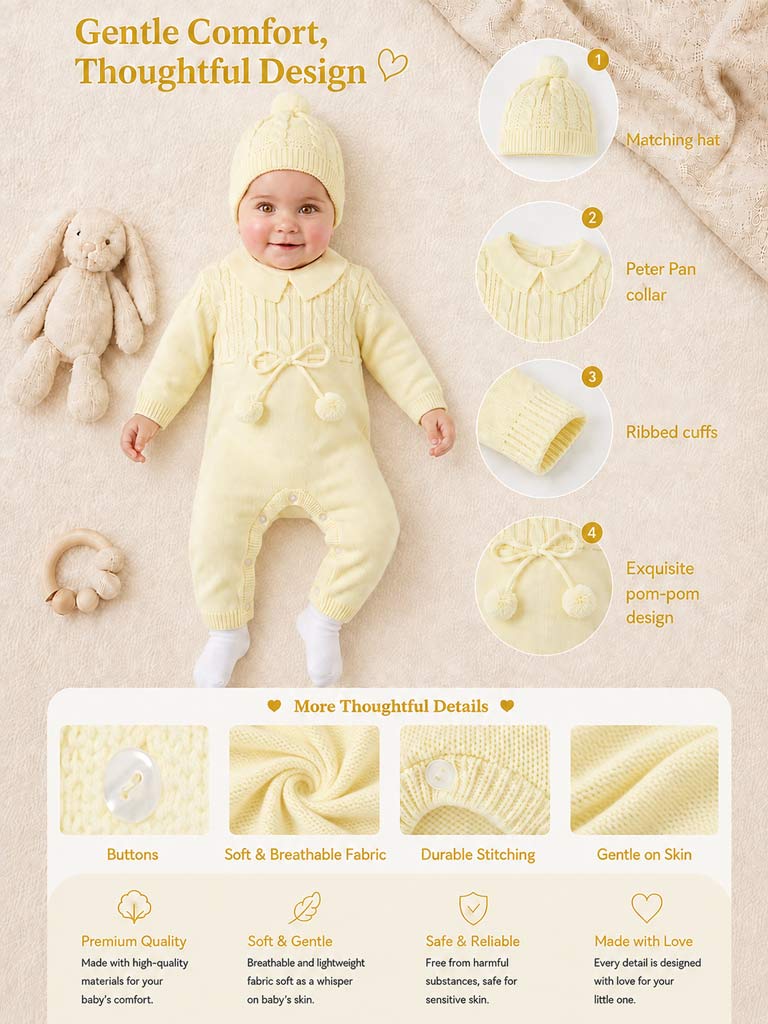 Baby Sami Collection Knitted All-in-one with Hat - Lemon Yellow