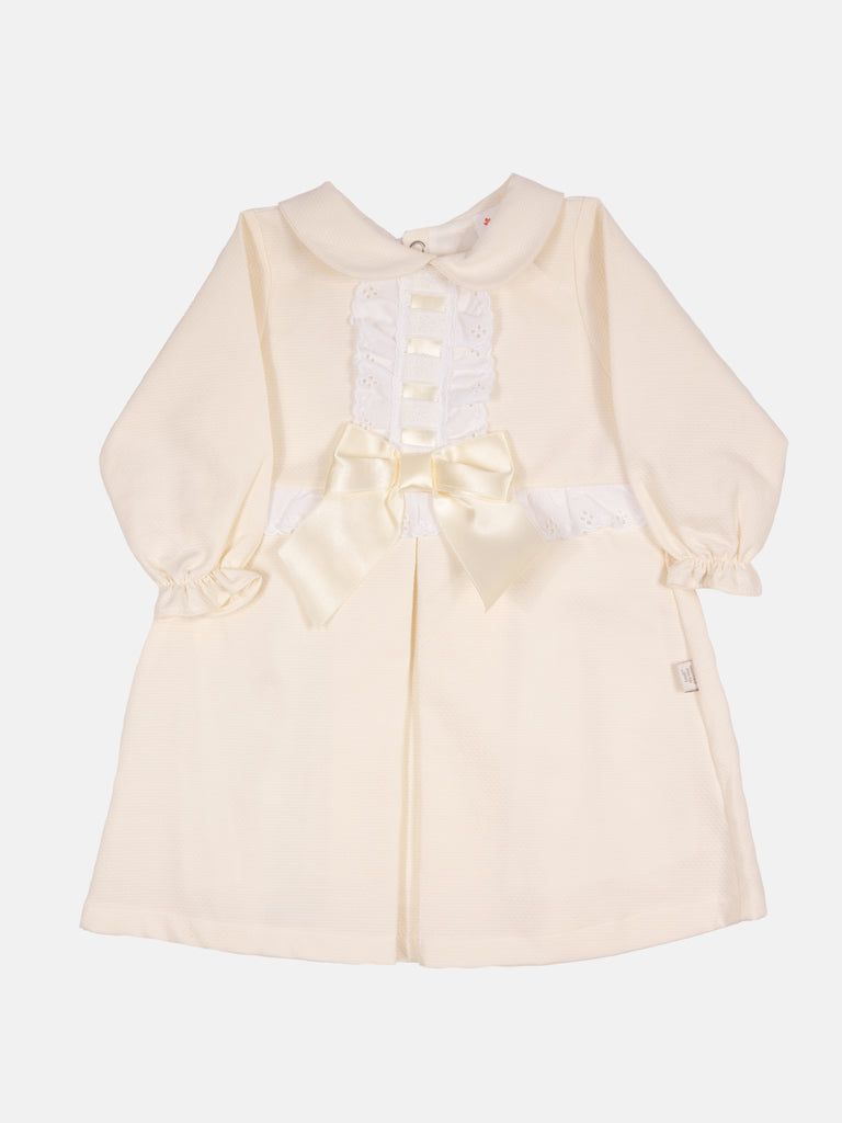 Baby Girl Julieta Classic Dress With Bow Long Sleeves - Cream