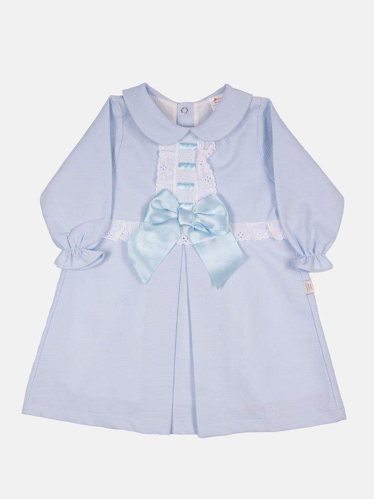 Baby Girl Julieta Classic Dress With Bow Long Sleeves - Baby Blue