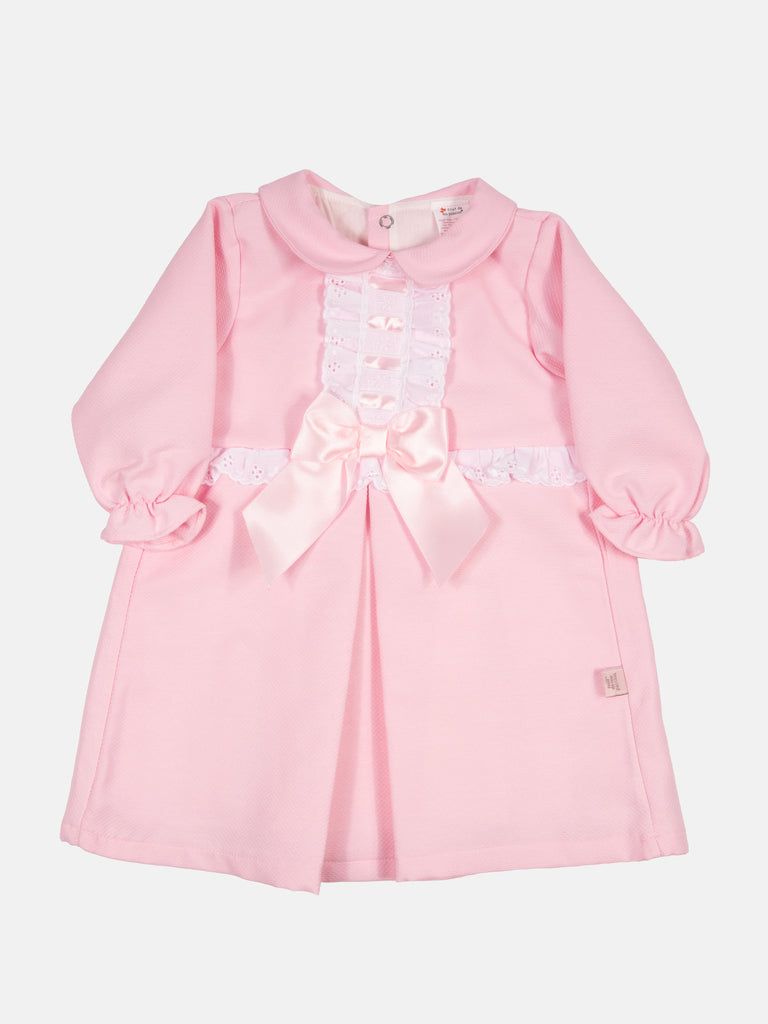 Baby Girl Julieta Classic Dress With Bow Long Sleeves - Pink
